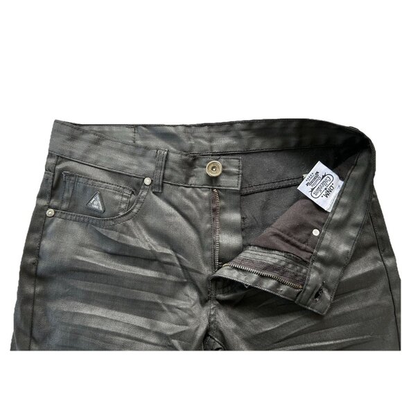 DNM Collection NYC Waxed Moto Jeans Mens Size 30 Black Biker Stacked Denim - Picture 6 of 12